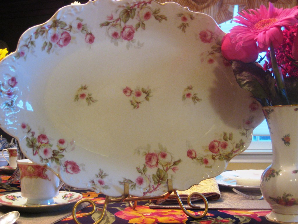 pink rose limoges platter