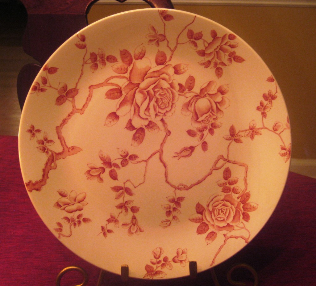 red plate dining room table single plate close up