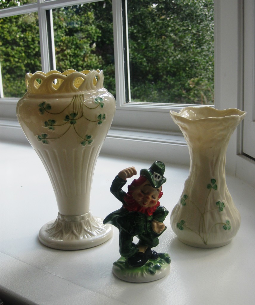 Belleek vases in bay window