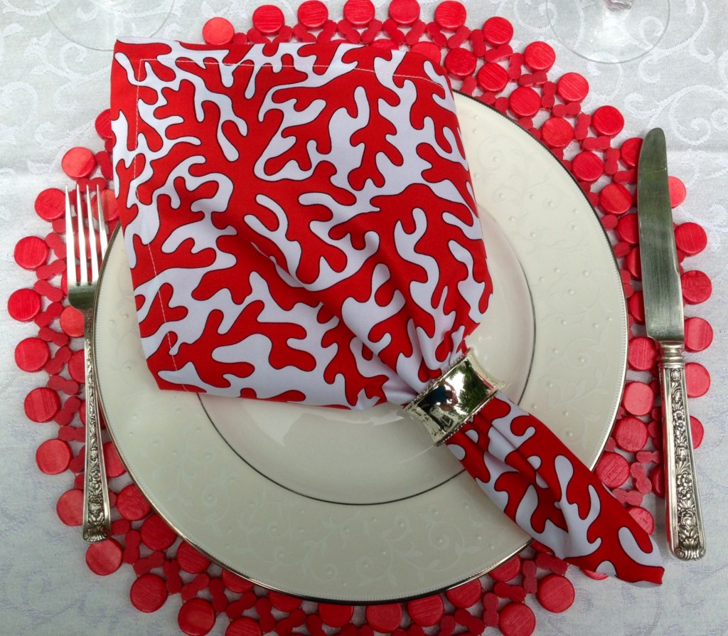 coral place setting close up